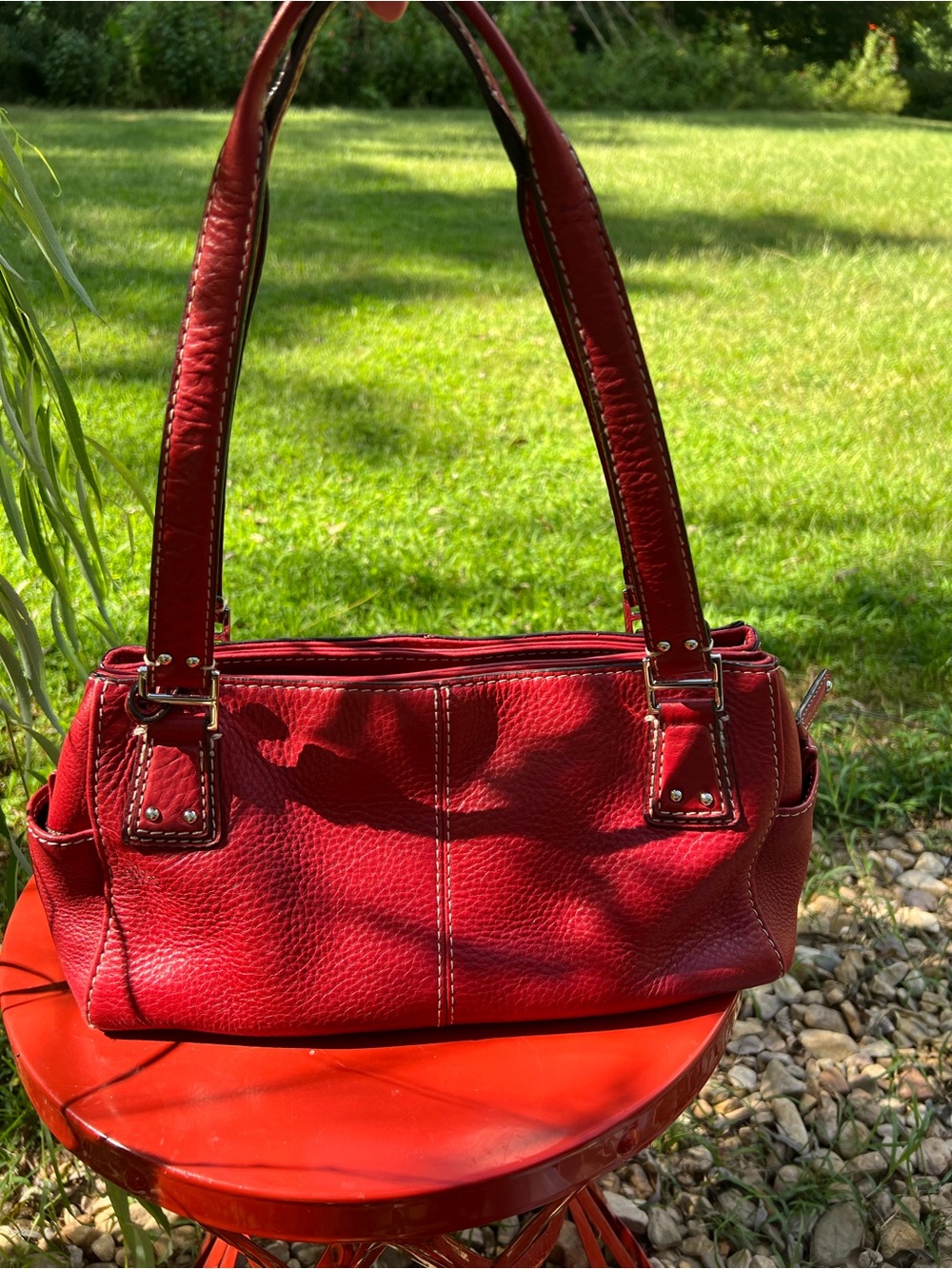 Vintage Fossil Blackburn II East West Red Pebbled Leather Shoulder Bag